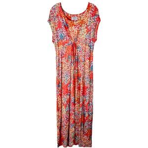 Carole Hochman peach pink white floral cinch maxi nightgown dress large